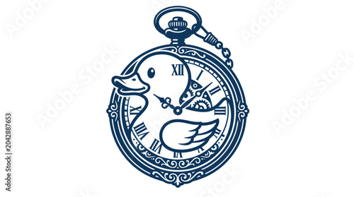 Quadro su tela Surreal Pocket Watch with Duck Illustration
