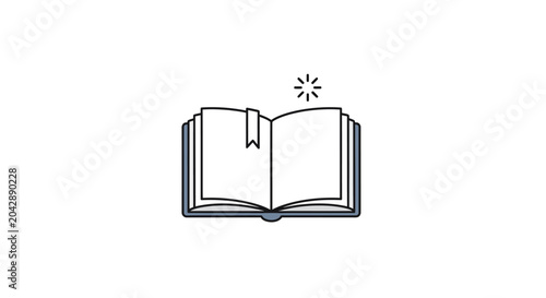 A simple flat vector illustration of an open book with a bookmark