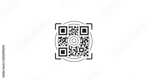 A digital matrix code icon is centered on a clean white background