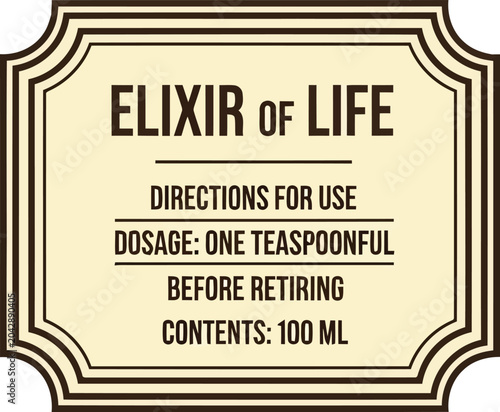 Obraz na plátně Vintage elixir of life label design with retro typography and decorative cream f