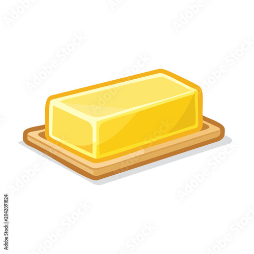 Illustration of a Butter Stick on a Wooden Butter Dish