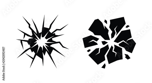 Obraz na płótnie shattered glass effect in black silhouette fragmented broken crack damage vector