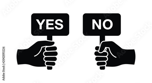 Photos yes and no hand signs silhouette black white contrast decision choice binary opt