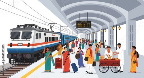 People waiting at train station platform.