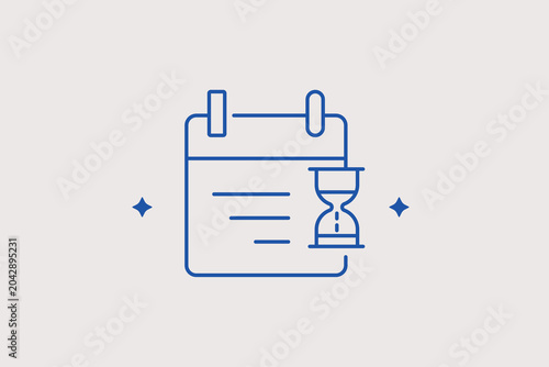Tableau sur toile Wall calendar schedule sheet with traditional hourglass timer line icon for project deadline limits
