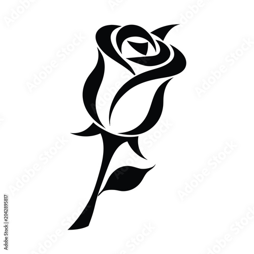 Minimal Curved Rose Silhouette Tattoo Vector