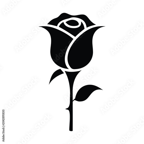 Upright Rose Bud Silhouette Tattoo Vector