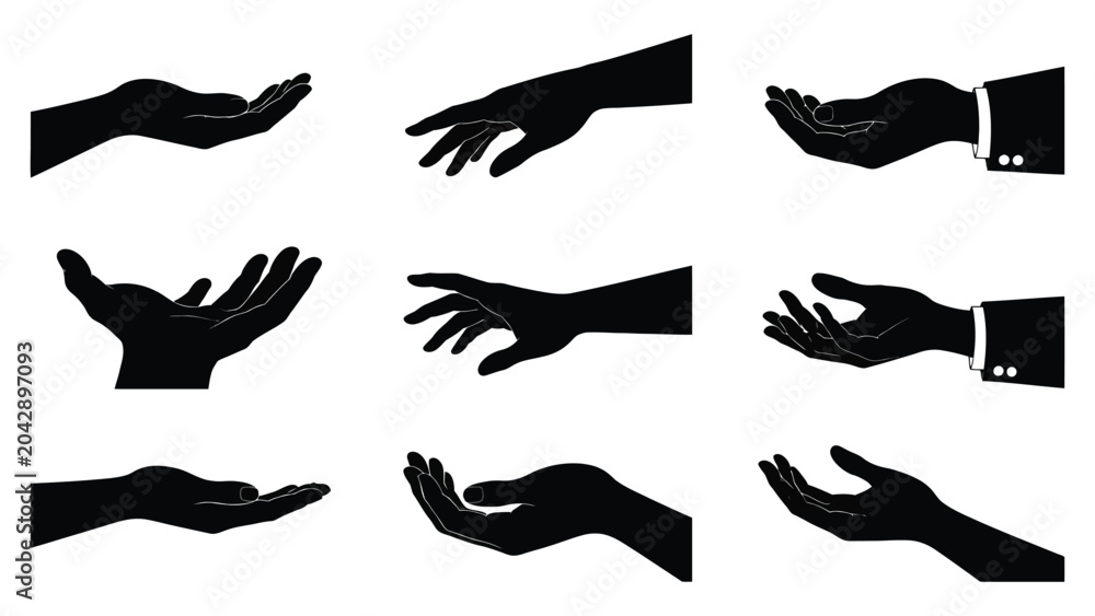 Obraz premium Collection of black silhouette hands in various gestures on white