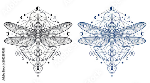 Geometric Dragonfly Art: Sacred Geometry, Mystical Symbolism, Celestial Design