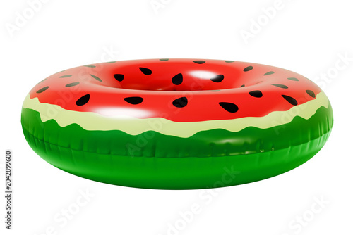 Watermelon Inflatable Swim Ring. Summer Pool Float Isolated on White Background. 3d rendering