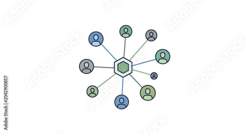 Fotografie A digital illustration showing a central hub connected to various human icons