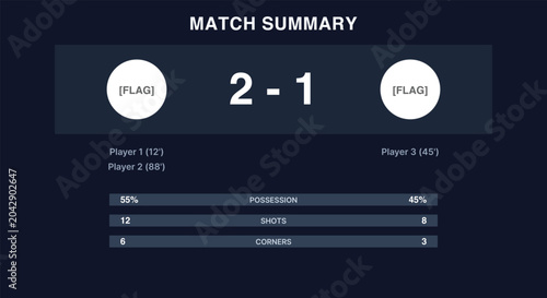 Fotografía Dark sports UI match summary template