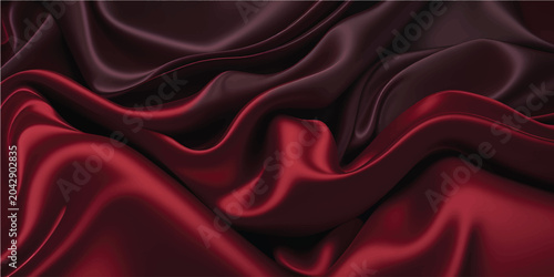 A soft red satin fabric background featuring flowing silk waves and smooth curves creates an elegant textile backdrop with motion and light