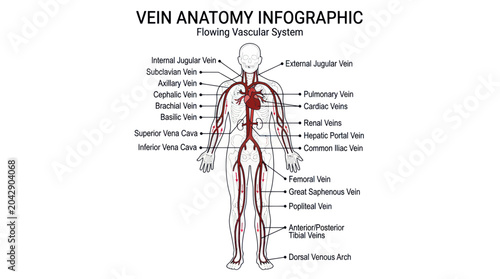 Schilderij op canvas Human Vein Anatomy Infographic - Flowing Vascular System