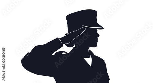 Foto Silhouette of a man in military uniform saluting with his right hand on a white