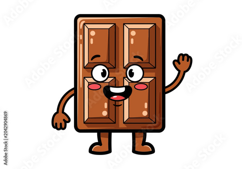 Bild auf Leinwand Cute Cartoon Chocolate Bar Character Waving Hello.