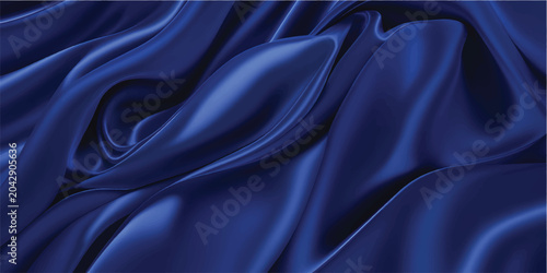 Canvas Print Elegant blue and black silk fabric with smooth satin waves creates a luxury text