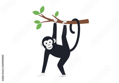 Canvas Print Cute black monkey hanging from a tree branch.