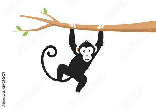 Photography Cute Cartoon Monkey Hanging from a Tree Branch Playfully.