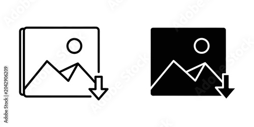 Foto Image download document icon set with download landscape document interface tran