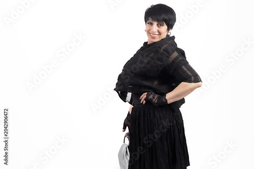 Quadro su tela Short hair woman looking sideways with mysterious and secretive gaze
