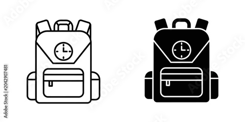 Tableau sur toile School backpack with clock icon illustration backpack education rucksack knapsac