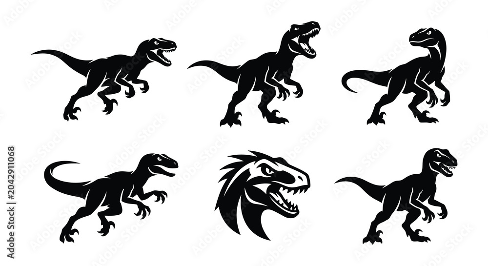 Obraz premium Dinosaur silhouettes in flat vector style silhouette