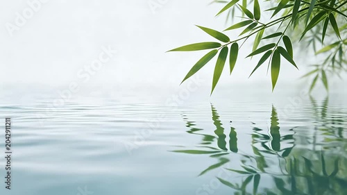 Bamboo leaves over calm water