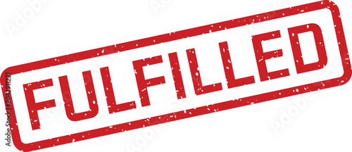 Foto Fulfilled stamp red ink rectangle isolated on white background