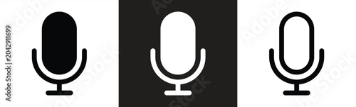 Microphone icon set vector mic icon symbol ; Podcast microphone web icon ; record, audio, sound, voice icons. editable stroke outline style for app user interface and web vector elements
