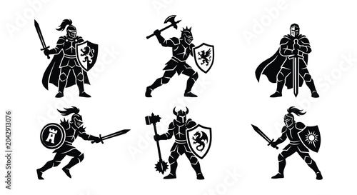 Photography Knights in armor vector set medieval warriors