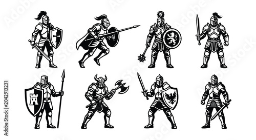 Photos Knights in armor vector set medieval warriors