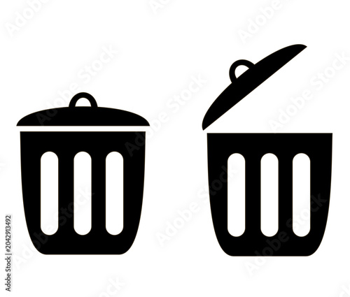 Photos Trash bin urn icon set with closed and open container silhouettes