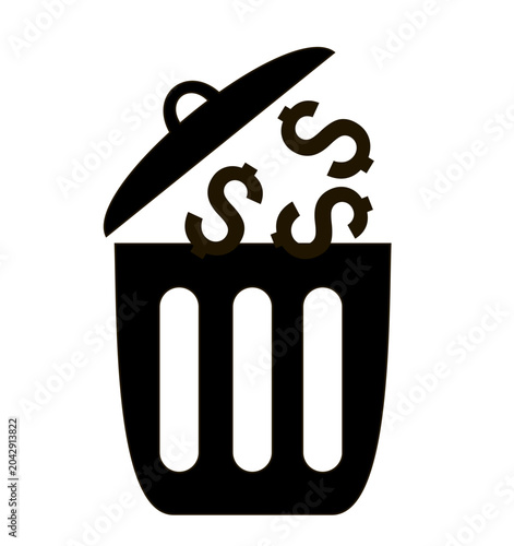 Φωτογραφία Discarding money into a trash can, representing wasting money or financial loss