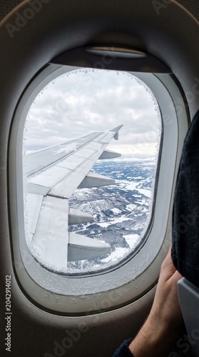 Winter snow storm flight view aerial perspective journey over frozen landscape