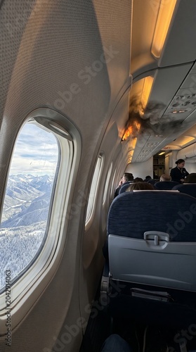 Snowstorm emergency landing airplane struggles amidst winter chaos over mountains first-person view of tension