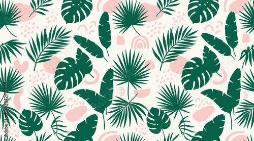 Tropical green palm leaf pattern.