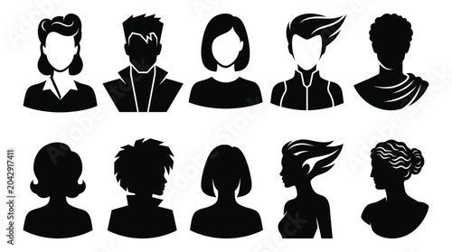 Diverse Group Of People Silhouettes And Outlines On White Background