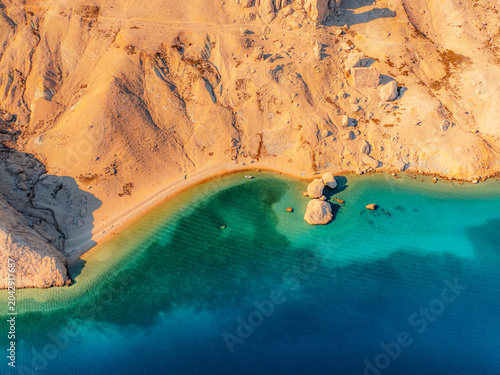 Bild auf Leinwand Rucica beach in Metajna on Pag island curved shoreline, crystal-clear turquoise