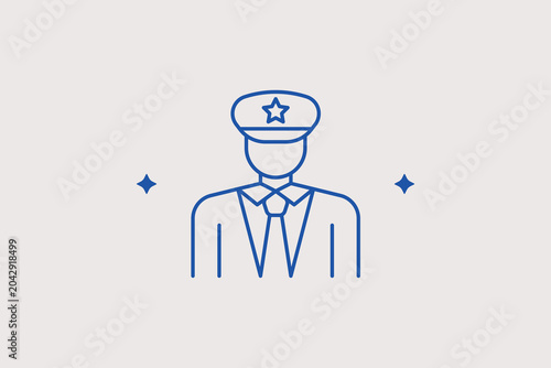 Obraz na plátne Police officer silhouette wearing a service cap line icon for official law enforcement guarding