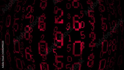数字の羅列　サイバーやハッカーのような背景　赤の数字　ホラーイメージ