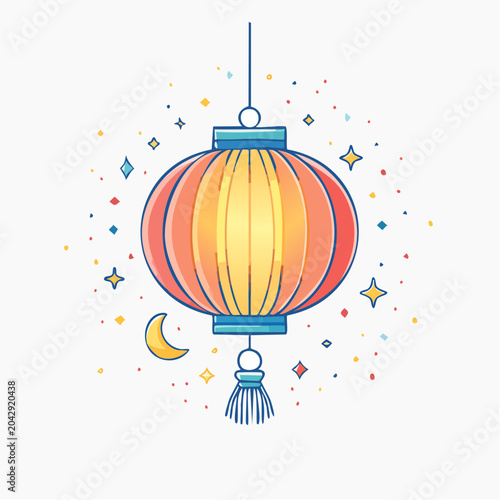 Traditional Chinese Lantern with Moon and Stars