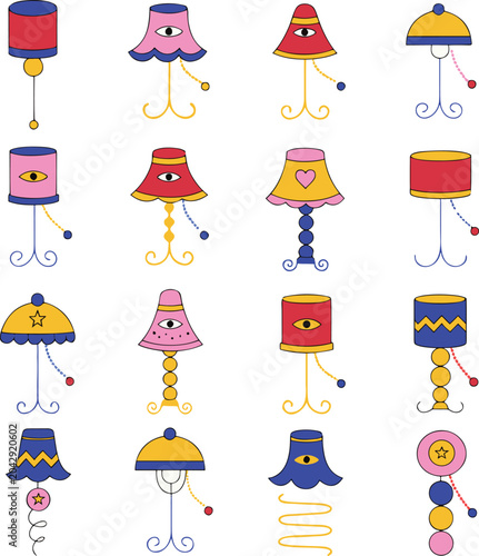 Colorful cartoon lamp with star decoration on white background