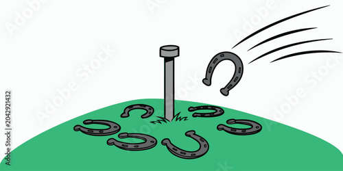 Tableau sur toile Horseshoes game vector illustration with stake and throwing horseshoe