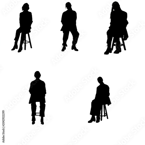 Collection of sitting people silhouettes wearing casual clothes
