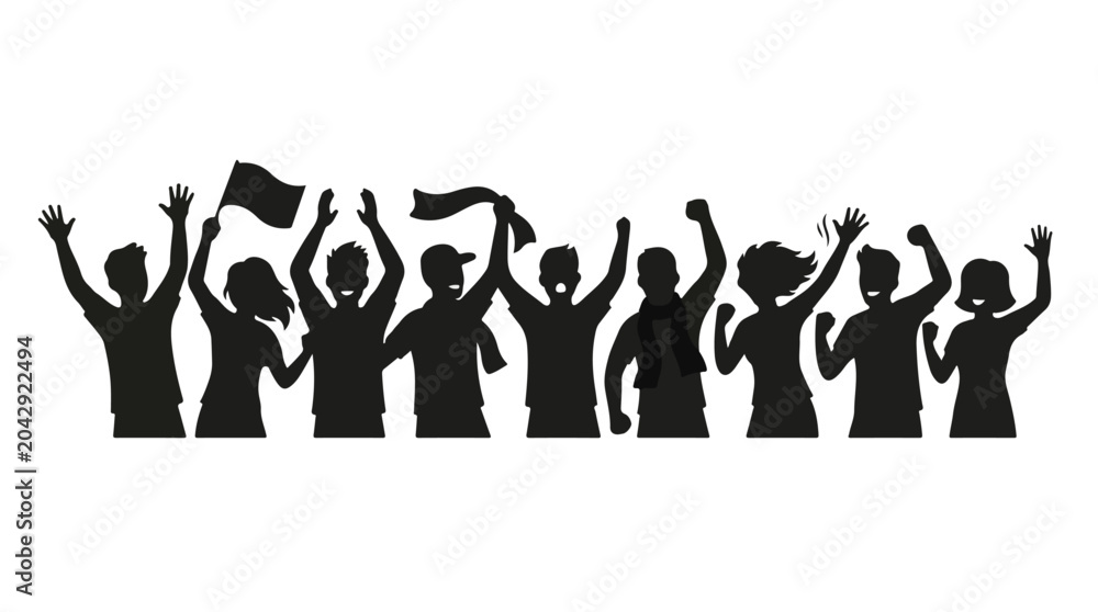 Obraz premium Half body vector black silhouette of football supporter 06