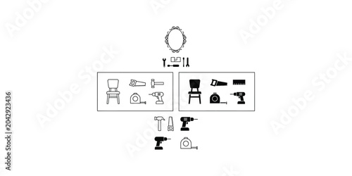 Flat pack furniture assembly icons with tools