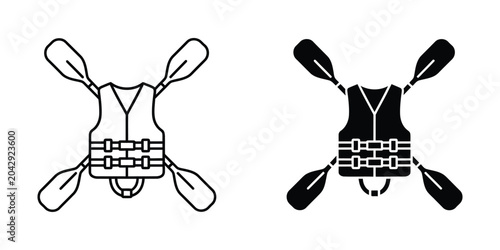 Tableau sur toile Paddling vest with kayak paddles vector illustration