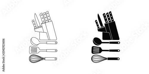 Minimalist kitchen knife and utensil set illustration