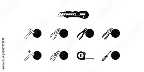 Flat design tool icons set with hammer and pliers